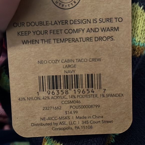 NWT Men’s NEO Cozy Cabin Taco Crew Large Navy Socks - Picture 6 of 6
